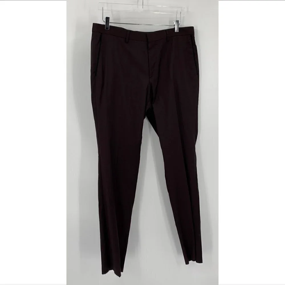 Hugo Boss Gido flat front wool trousers pants slim fit brown unhemmed new 36
